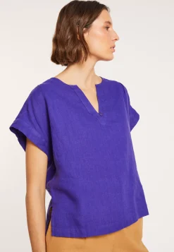 Maison Montagut T-Shirts>Blouse En Lin Manches Courtes - Virginie
