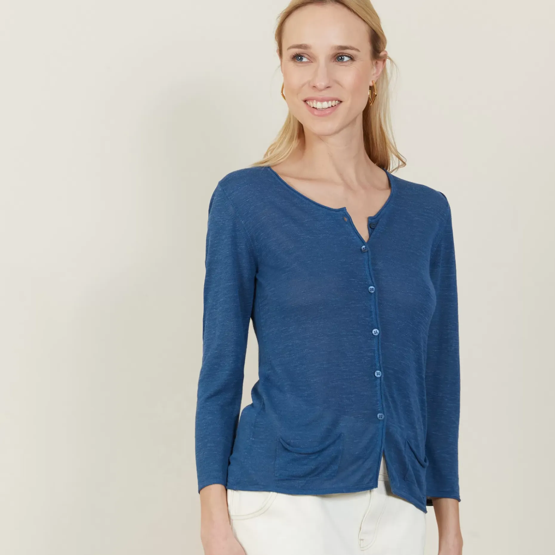 Maison Montagut Vestes Et Gilets>Cardigan A Poches En Lin Flamme - Bao