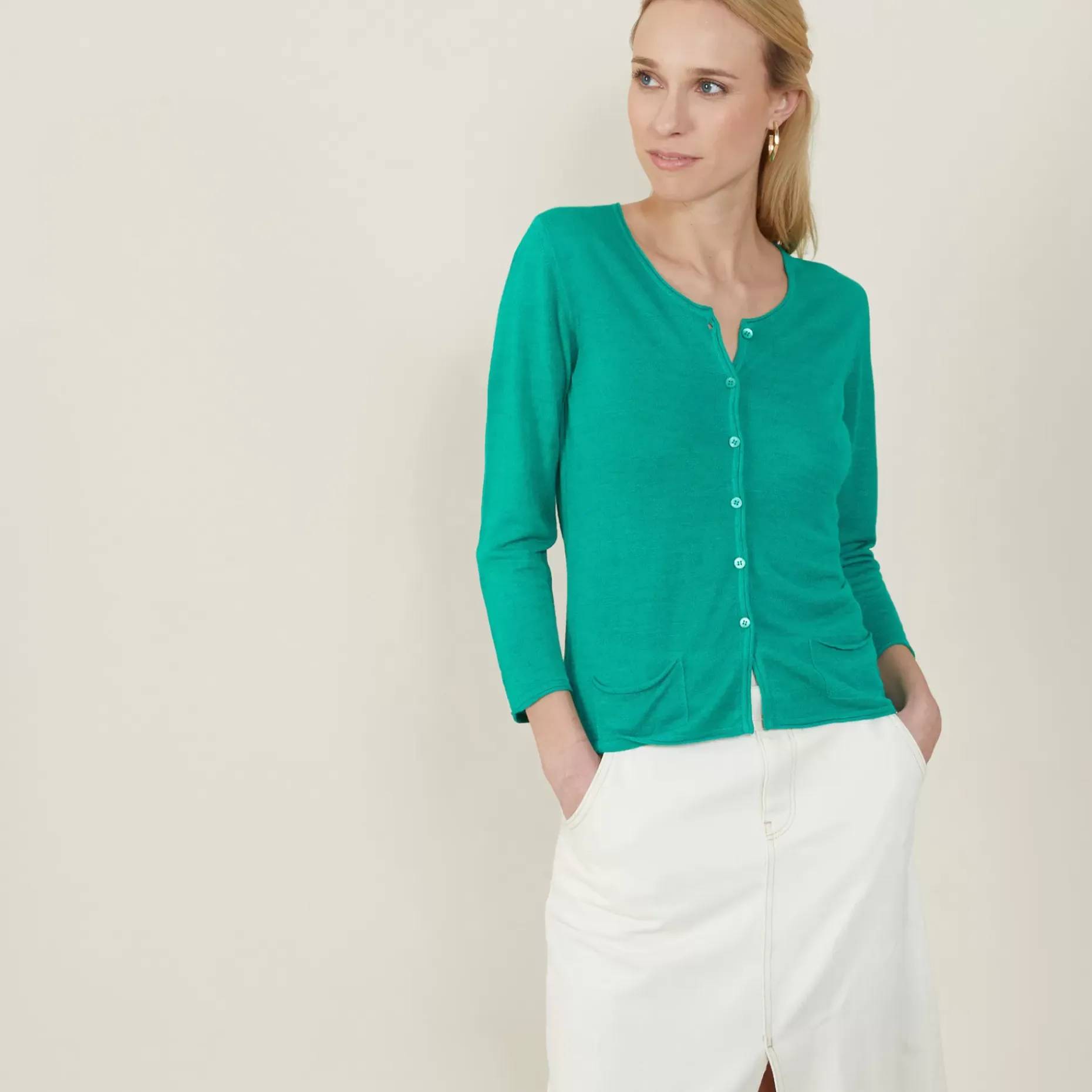 Maison Montagut Vestes Et Gilets>Cardigan A Poches En Lin Flamme - Bao