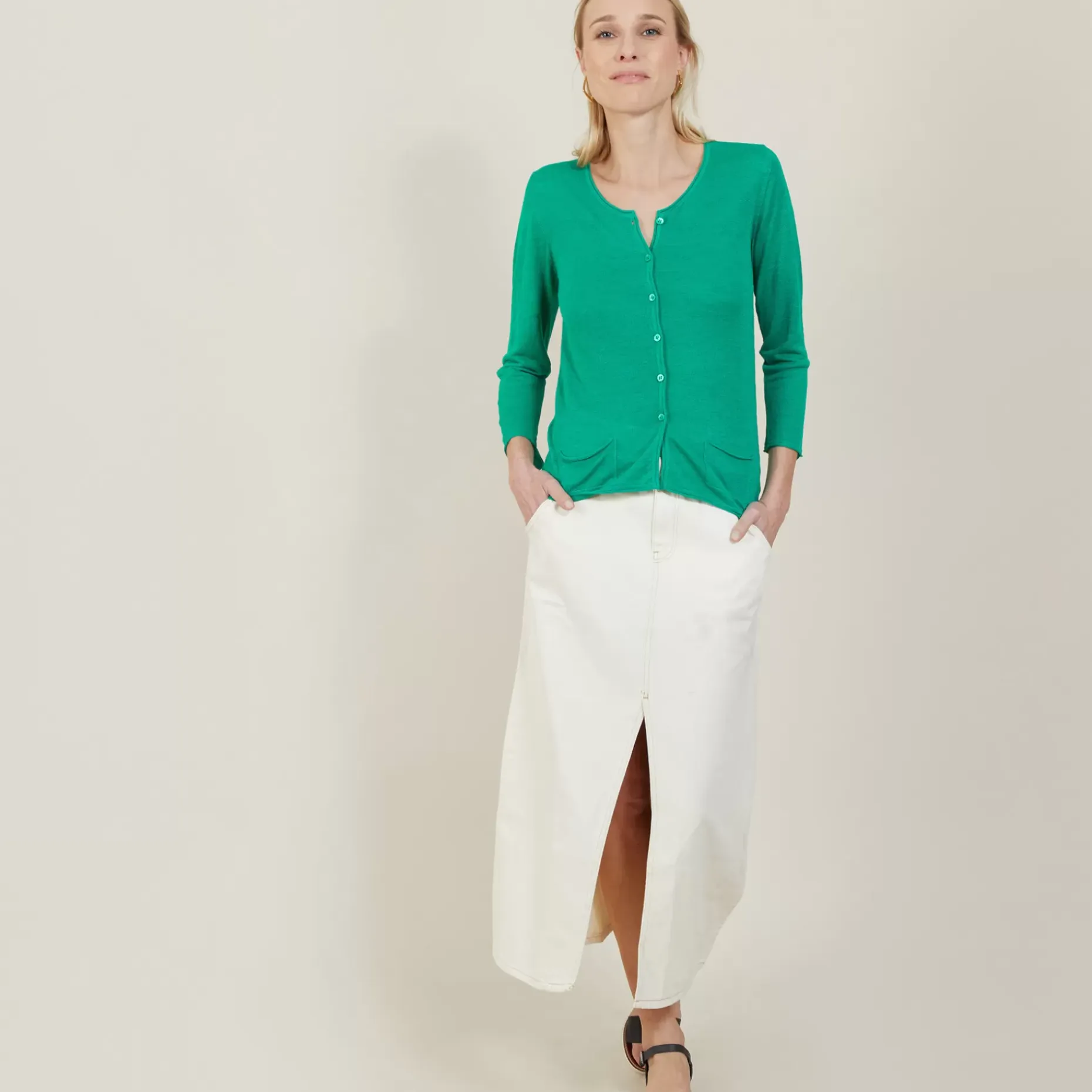 Maison Montagut Vestes Et Gilets>Cardigan A Poches En Lin Flamme - Bao