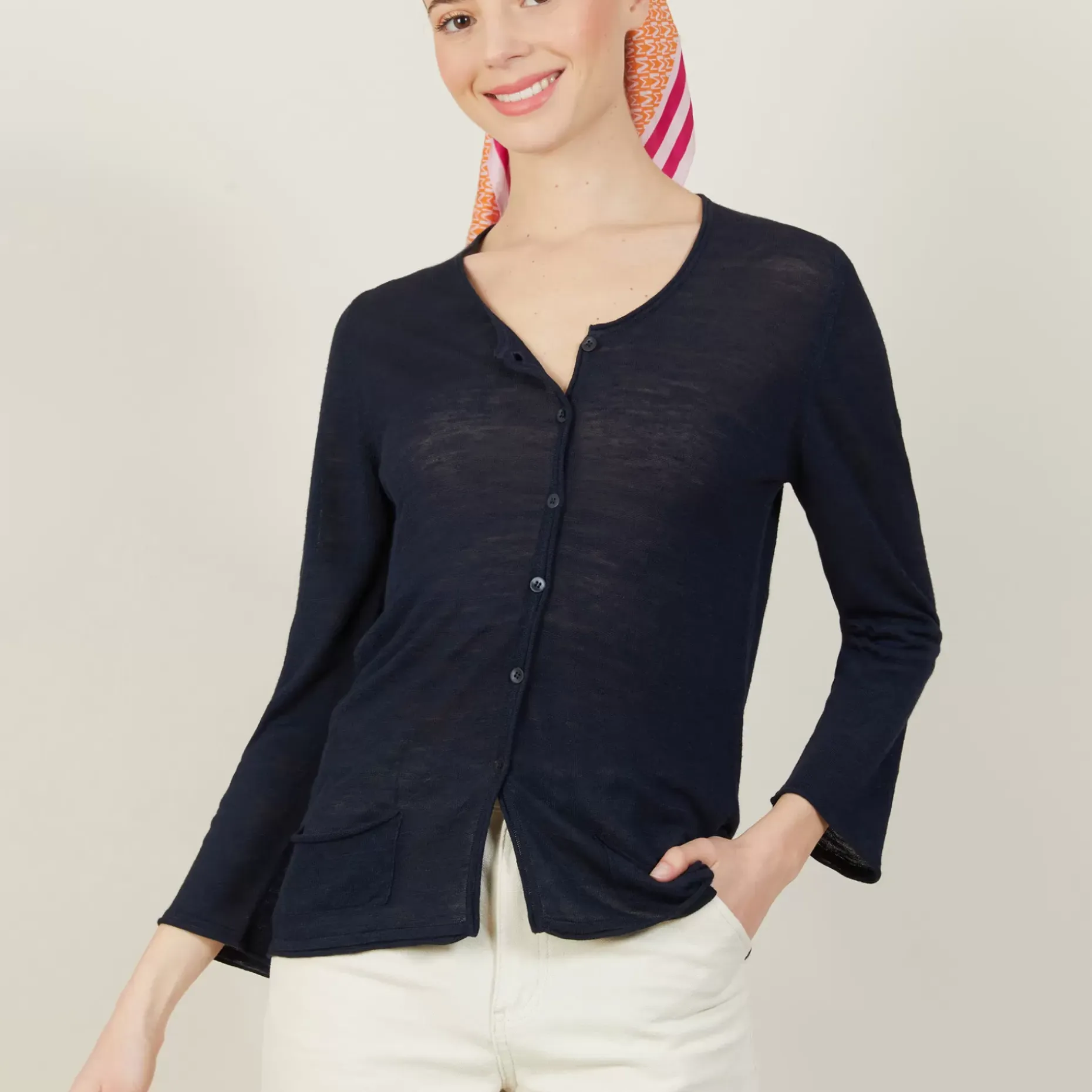 Maison Montagut Vestes Et Gilets>Cardigan A Poches En Lin Flamme - Bao