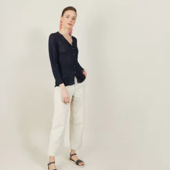 Maison Montagut Vestes Et Gilets>Cardigan A Poches En Lin Flamme - Bao