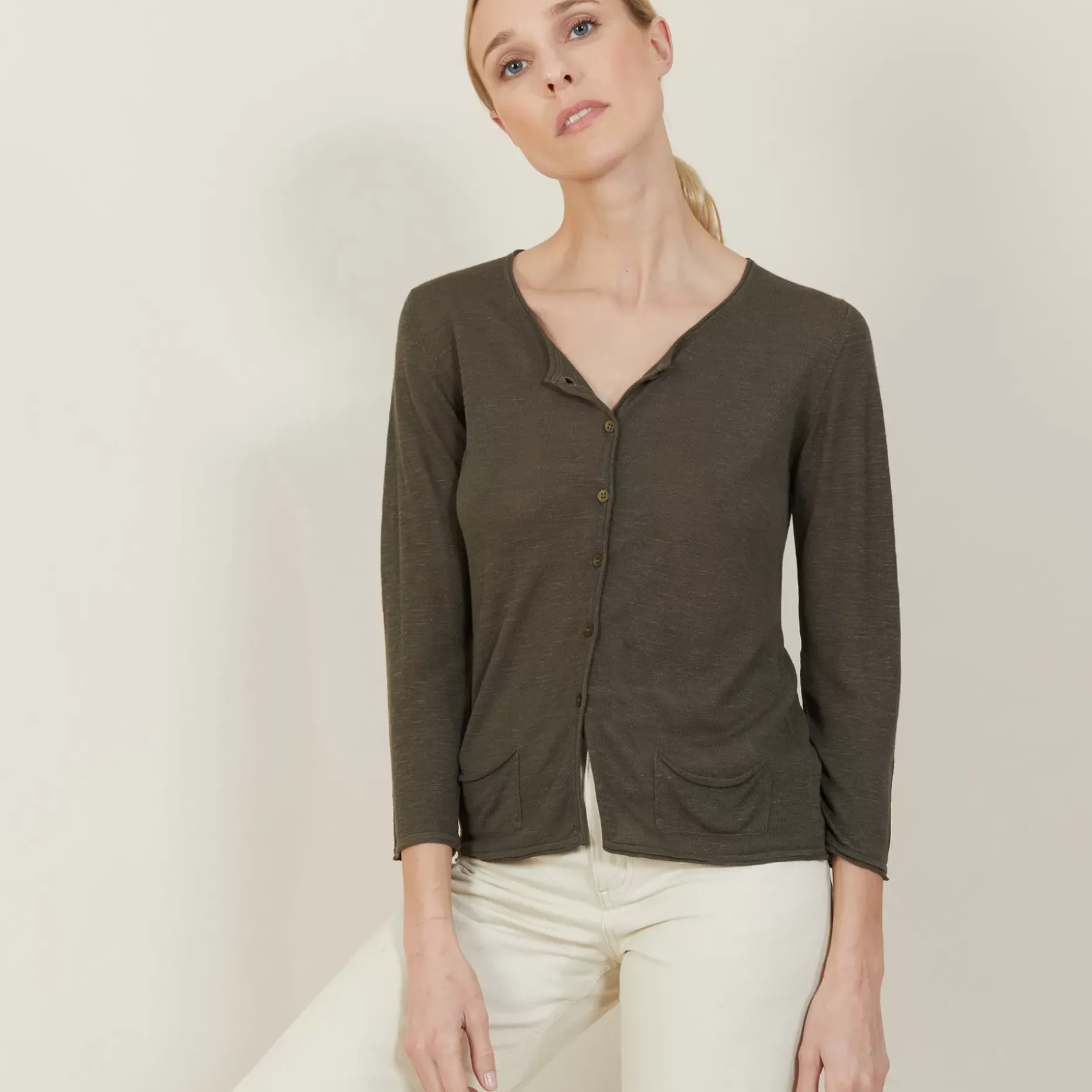 Maison Montagut Vestes Et Gilets>Cardigan A Poches En Lin Flamme - Bao