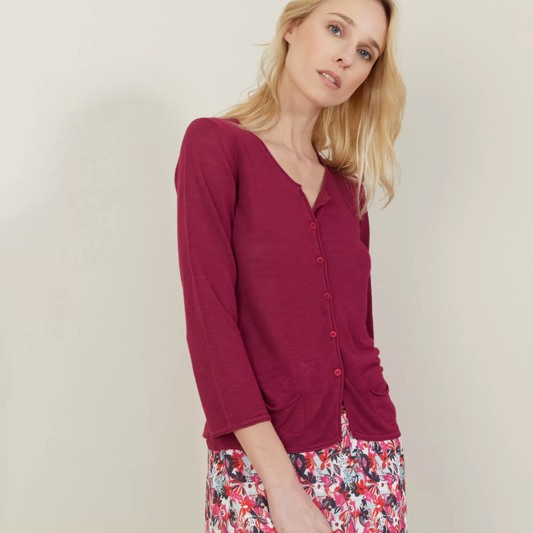 Maison Montagut Vestes Et Gilets>Cardigan A Poches En Lin Flamme - Bao