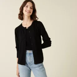 Maison Montagut Vestes Et Gilets>Cardigan Boutonne Col Rond A Poches En Laine Merinos - Amalia