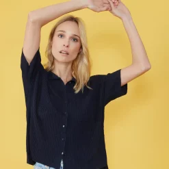 Maison Montagut T-Shirts>Chemise Ample En Cotes Plates - Molly
