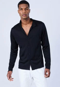 Maison Montagut Chemises>Chemise Manches Longues En Fil Lumiere - Lazar Noir