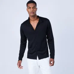 Maison Montagut Chemises>Chemise Manches Longues En Fil Lumiere - Lazar Noir