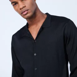 Maison Montagut Chemises>Chemise Manches Longues En Fil Lumiere - Lazar Noir