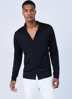 Maison Montagut Chemises>Chemise Manches Longues En Fil Lumiere - Lazar Noir