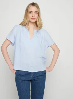 Maison Montagut T-Shirts>Chemisier Col Tunisien En Lin - Tonnie
