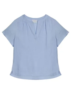 Maison Montagut T-Shirts>Chemisier Col Tunisien En Lin - Tonnie