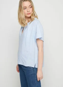 Maison Montagut T-Shirts>Chemisier Col Tunisien En Lin - Tonnie