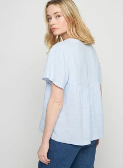 Maison Montagut T-Shirts>Chemisier Col Tunisien En Lin - Tonnie