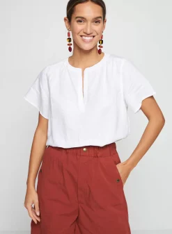 Maison Montagut T-Shirts>Chemisier Col Tunisien En Lin - Tonnie