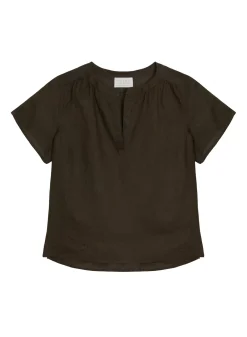 Maison Montagut T-Shirts>Chemisier Col Tunisien En Lin - Tonnie