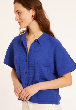 Maison Montagut Chemisiers>Chemisier Manches Courtes En Coton - Medina Bleu Fonce