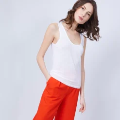 Maison Montagut T-Shirts>Debardeur Col Rond En Lin Flamme - Java