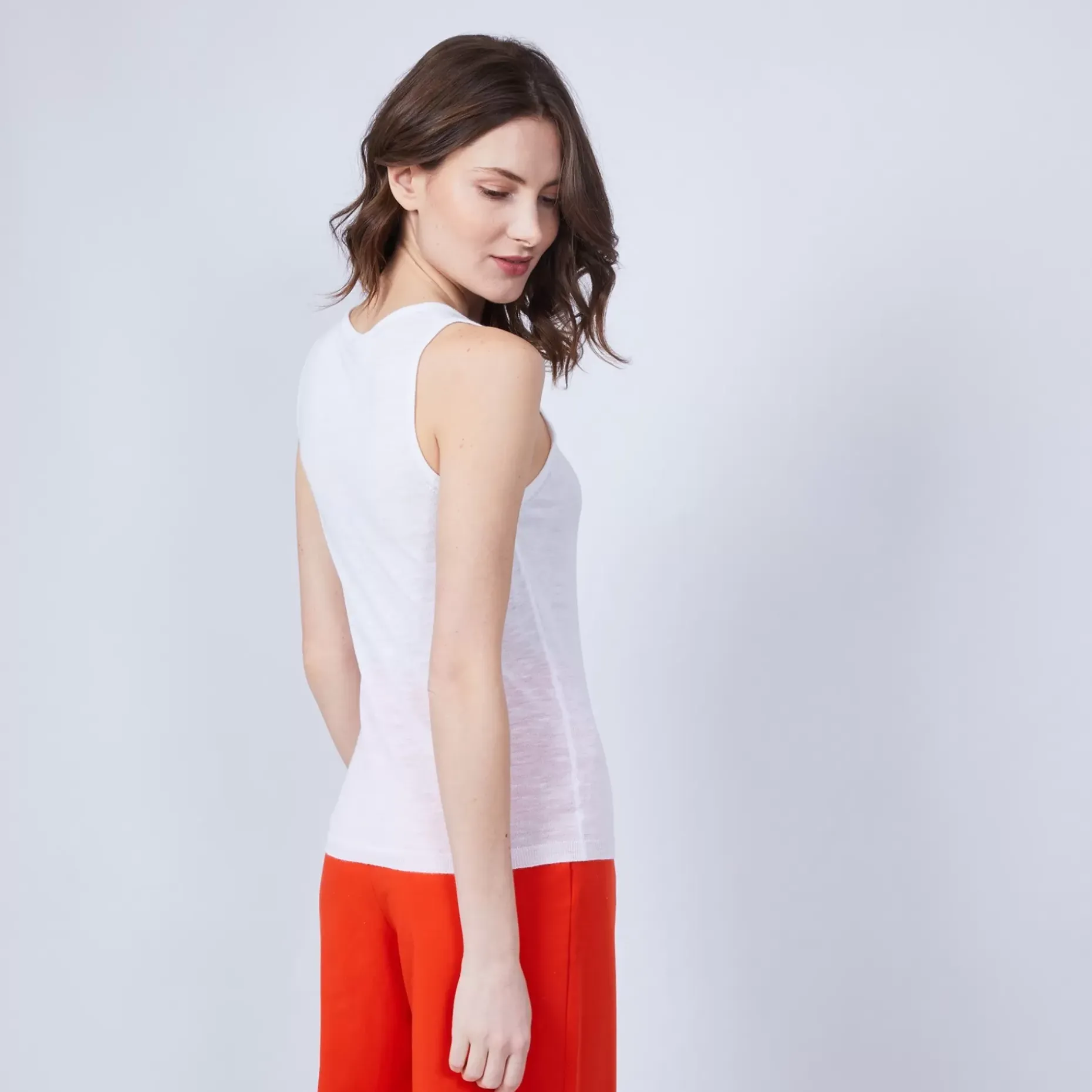 Maison Montagut T-Shirts>Debardeur Col Rond En Lin Flamme - Java