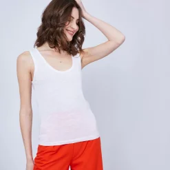 Maison Montagut T-Shirts>Debardeur Col Rond En Lin Flamme - Java