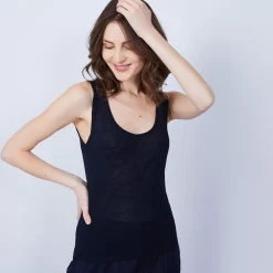 Maison Montagut T-Shirts>Debardeur Col Rond En Lin Flamme - Java