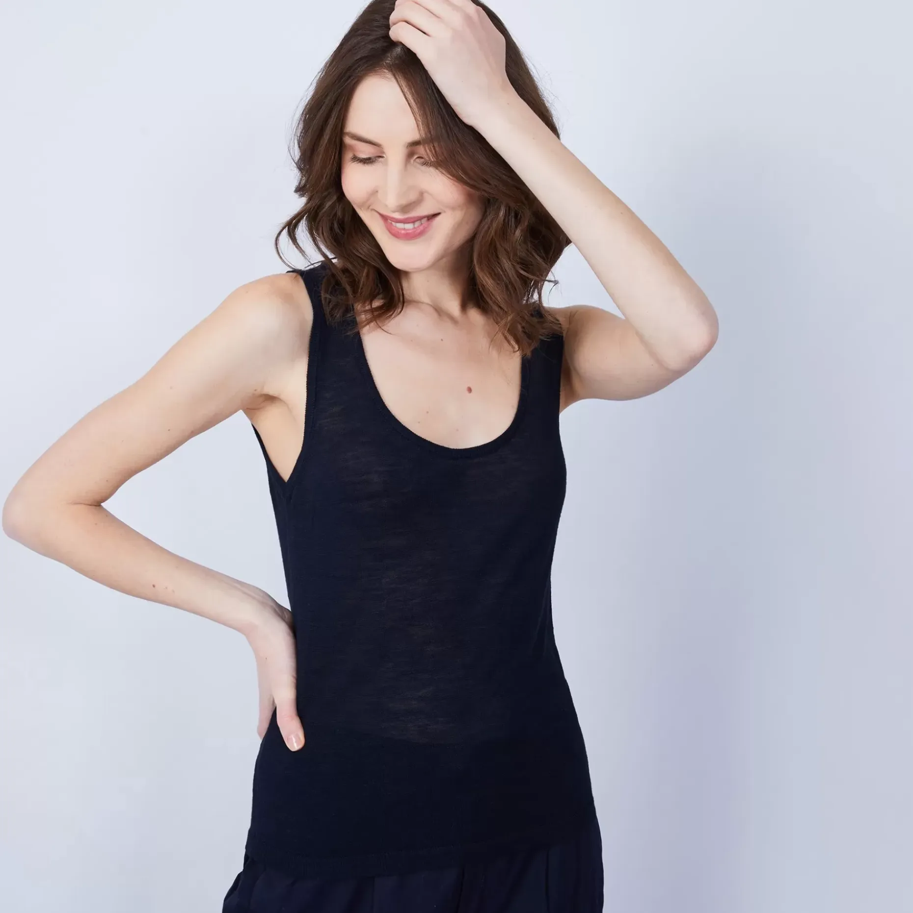 Maison Montagut T-Shirts>Debardeur Col Rond En Lin Flamme - Java
