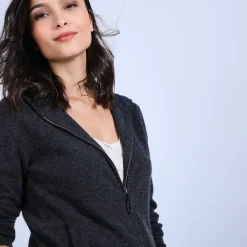 Maison Montagut Vestes Et Gilets>Gilet A Capuche En Cachemire - Orus Gris Fonce