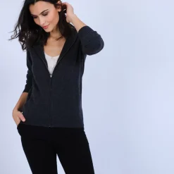 Maison Montagut Vestes Et Gilets>Gilet A Capuche En Cachemire - Orus Gris Fonce