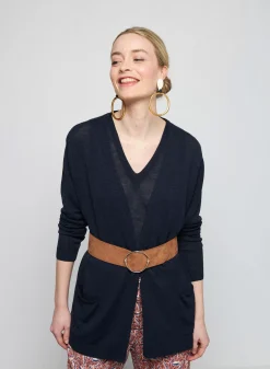 Maison Montagut Vestes Et Gilets>Gilet Long Avec Poches En Lin Flamme - Tabata