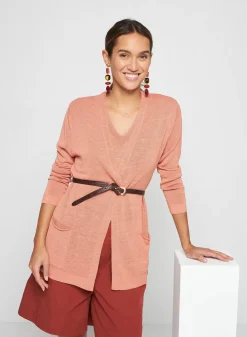 Maison Montagut Vestes Et Gilets>Gilet Long Avec Poches En Lin Flamme - Tabata