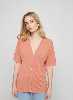 Maison Montagut T-Shirts>Gilet Manches Courtes En Lin Flamme - Tanya
