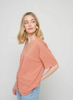 Maison Montagut T-Shirts>Gilet Manches Courtes En Lin Flamme - Tanya
