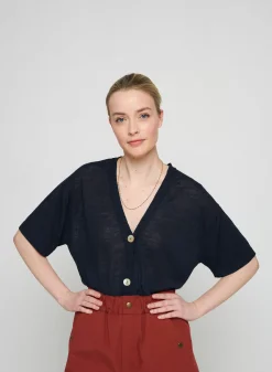 Maison Montagut T-Shirts>Gilet Manches Courtes En Lin Flamme - Tanya