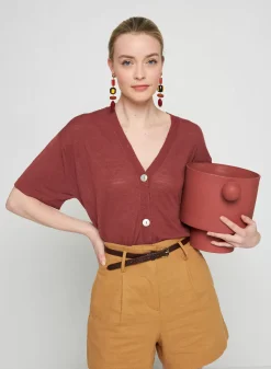 Maison Montagut T-Shirts>Gilet Manches Courtes En Lin Flamme - Tanya