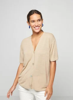 Maison Montagut T-Shirts>Gilet Manches Courtes En Lin Flamme - Tanya