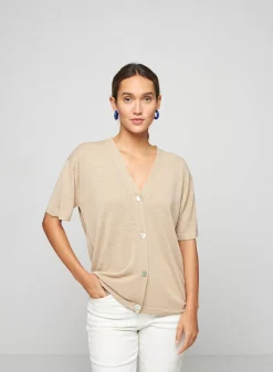 Maison Montagut T-Shirts>Gilet Manches Courtes En Lin Flamme - Tanya