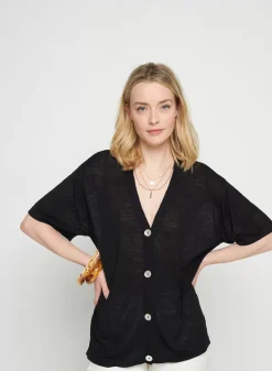 Maison Montagut T-Shirts>Gilet Manches Courtes En Lin Flamme - Tanya