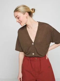 Maison Montagut T-Shirts>Gilet Manches Courtes En Lin Flamme - Tanya