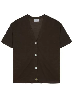 Maison Montagut T-Shirts>Gilet Manches Courtes En Lin Flamme - Tanya