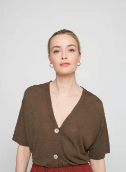 Maison Montagut T-Shirts>Gilet Manches Courtes En Lin Flamme - Tanya