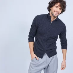 Maison Montagut Vestes Et Gilets>Gilet Zippe En Cachemire 2 Fils Sans Poches Marc-Antoine