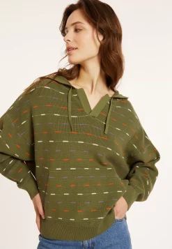 Maison Montagut Pulls>Hoodie En Coton Bio Col Tunisien - Melanie Kaki