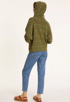 Maison Montagut Pulls>Hoodie En Coton Bio Col Tunisien - Melanie Kaki