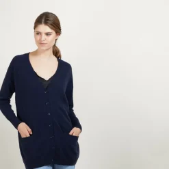 Maison Montagut Vestes Et Gilets>Long Cardigan A Poches En Cachemire - Blush