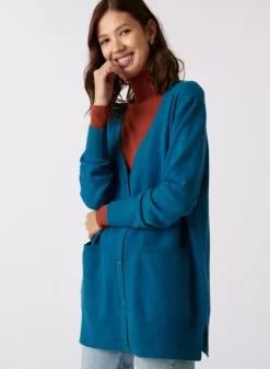 Maison Montagut Vestes Et Gilets>Long Cardigan Col V En Cachemire A Fentes Et Poches - Aden
