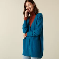 Maison Montagut Vestes Et Gilets>Long Cardigan Col V En Cachemire A Fentes Et Poches - Aden