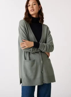 Maison Montagut Vestes Et Gilets>Long Cardigan Col V En Cachemire A Fentes Et Poches - Aden