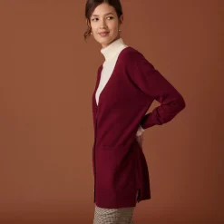 Maison Montagut Vestes Et Gilets>Long Cardigan Col V En Cachemire A Fentes Et Poches - Aden