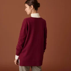 Maison Montagut Vestes Et Gilets>Long Cardigan Col V En Cachemire A Fentes Et Poches - Aden