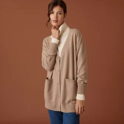 Maison Montagut Vestes Et Gilets>Long Cardigan Col V En Cachemire A Fentes Et Poches - Aden